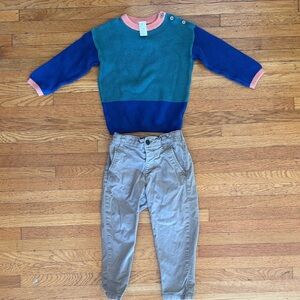 H&M Blue and Green Knit Sweater and Old Navy Pants
